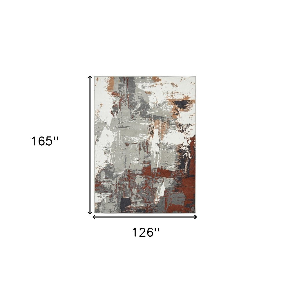 2' X 3' Ivory Gray and Rust Abstract Power Loom Area Rug