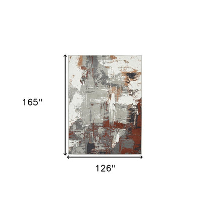 10' X 14' Ivory Gray and Rust Abstract Power Loom Area Rug