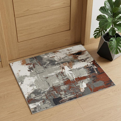 10' X 14' Ivory Gray and Rust Abstract Power Loom Area Rug