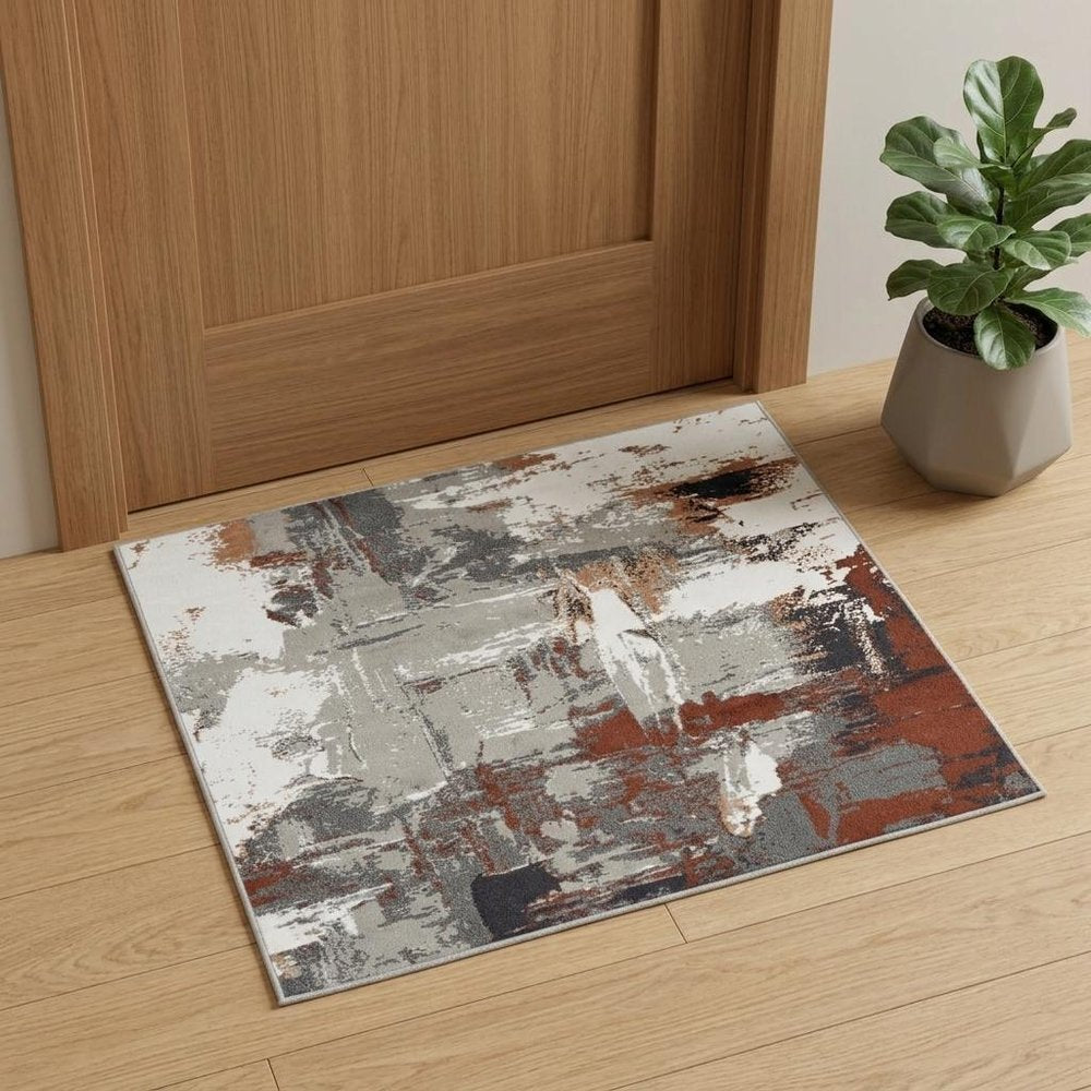 10' X 14' Ivory Gray and Rust Abstract Power Loom Area Rug