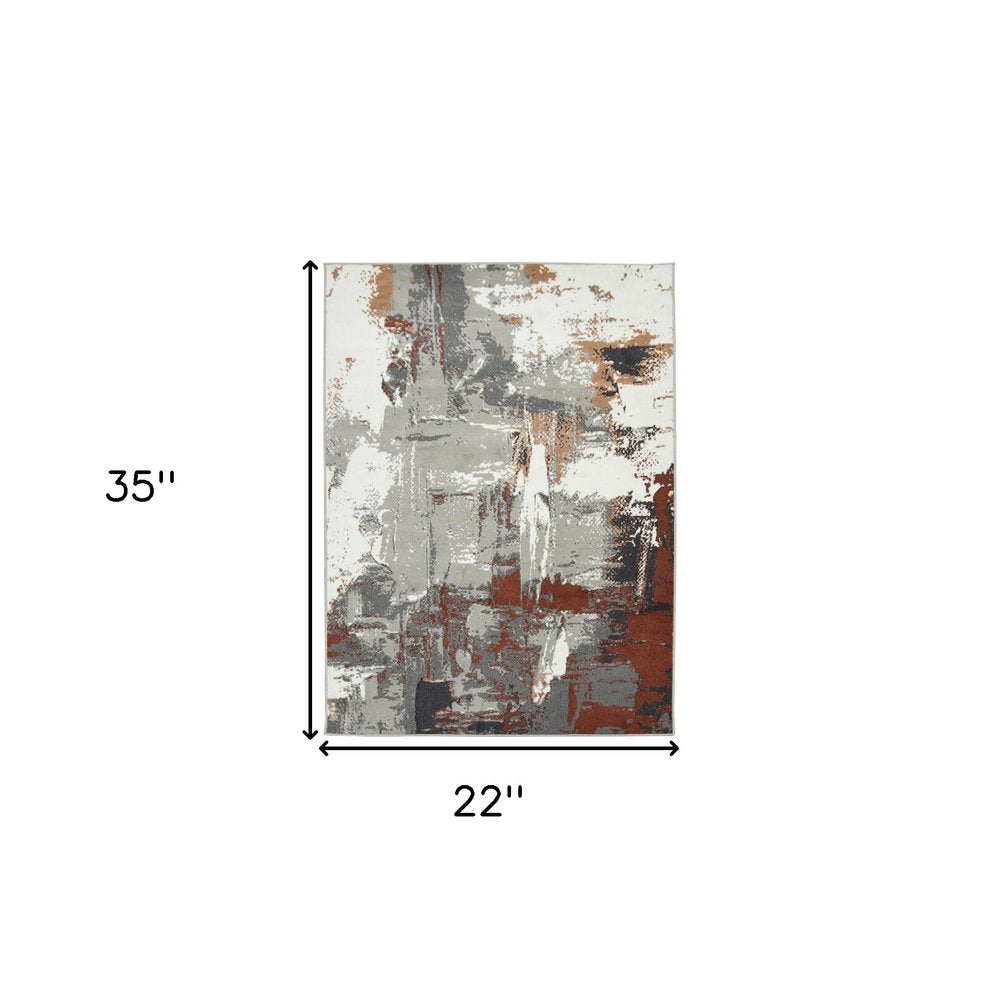 8' X 10' Ivory Gray and Rust Abstract Power Loom Area Rug