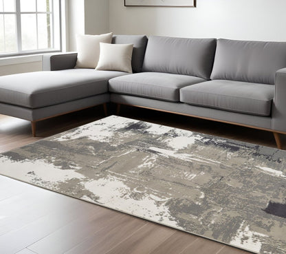 8' X 10' Ivory Black and Gray Abstract Power Loom Area Rug