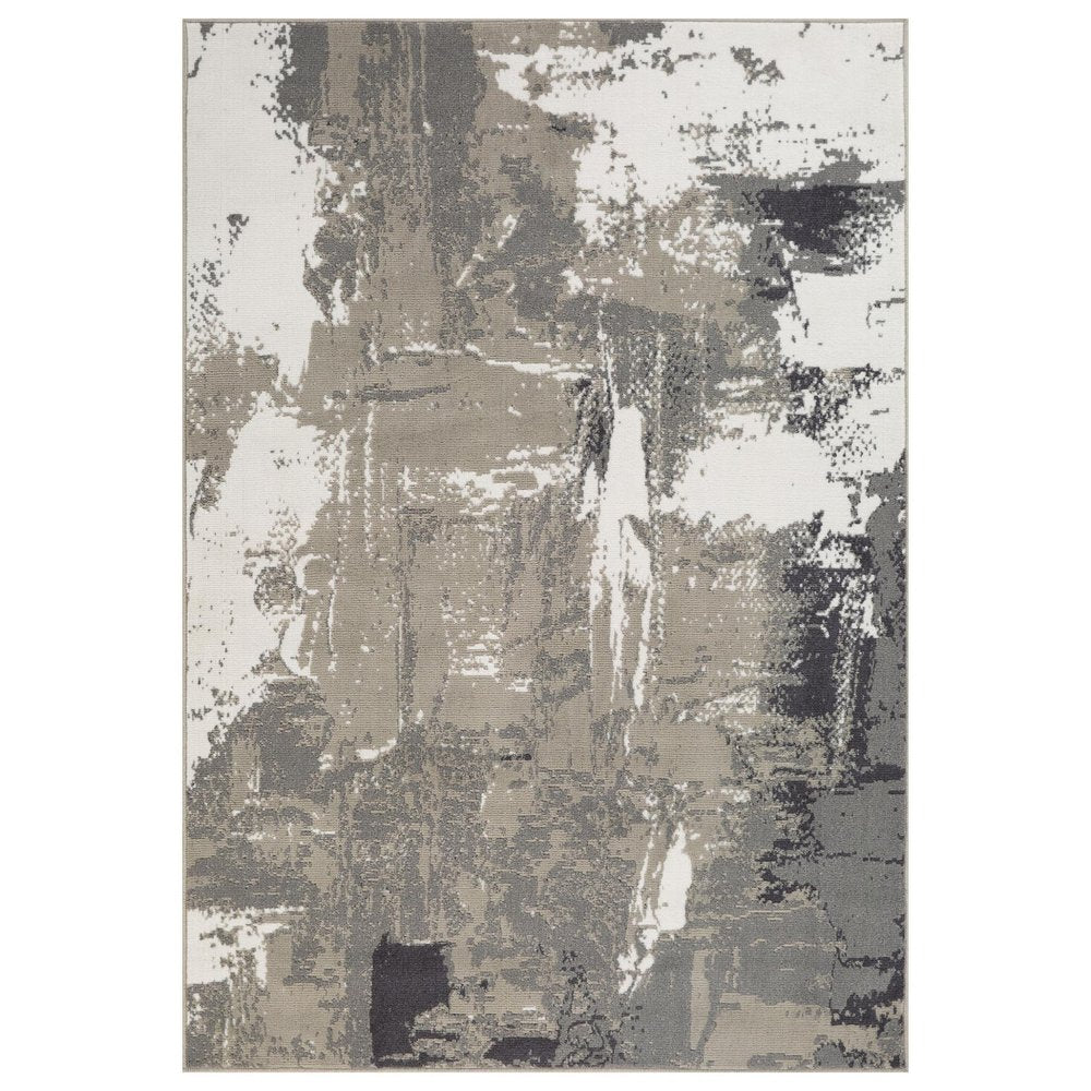 9' X 12' Ivory Black and Gray Abstract Power Loom Area Rug