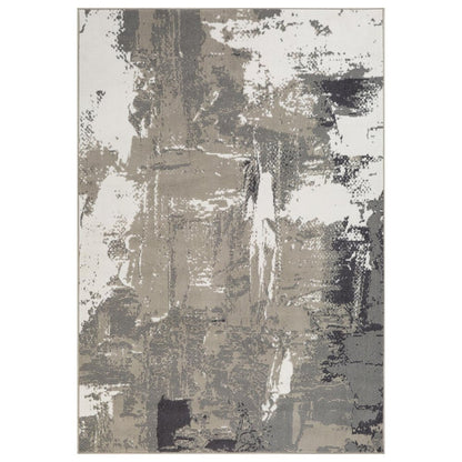 9' X 12' Ivory Black and Gray Abstract Power Loom Area Rug