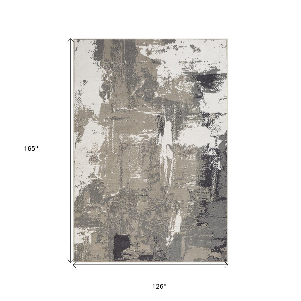 9' X 12' Ivory Black and Gray Abstract Power Loom Area Rug
