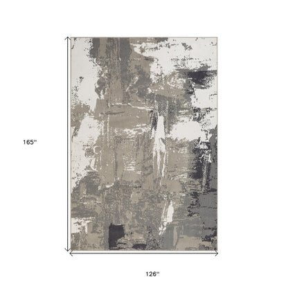 9' X 12' Ivory Black and Gray Abstract Power Loom Area Rug
