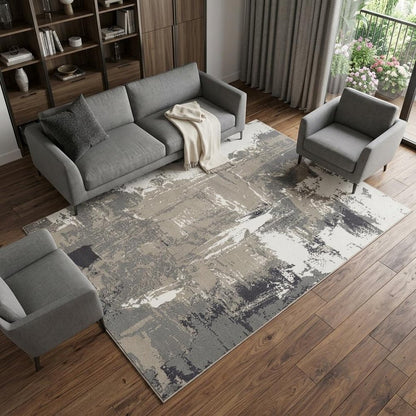 10' X 14' Ivory Black and Gray Abstract Power Loom Area Rug