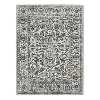 10' X 14' Ivory Light Gray And Dark Gray Floral Area Rug