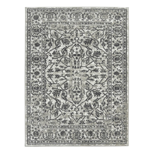 10' X 14' Ivory Light Gray And Dark Gray Floral Area Rug