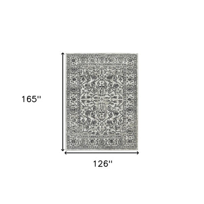 10' X 14' Ivory Light Gray And Dark Gray Floral Area Rug