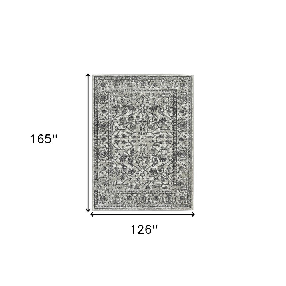 10' X 14' Ivory Light Gray And Dark Gray Floral Area Rug