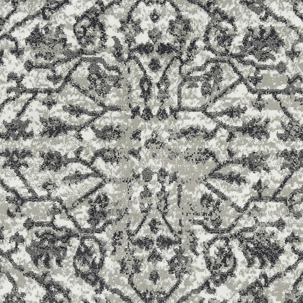 10' X 14' Ivory Light Gray And Dark Gray Floral Area Rug