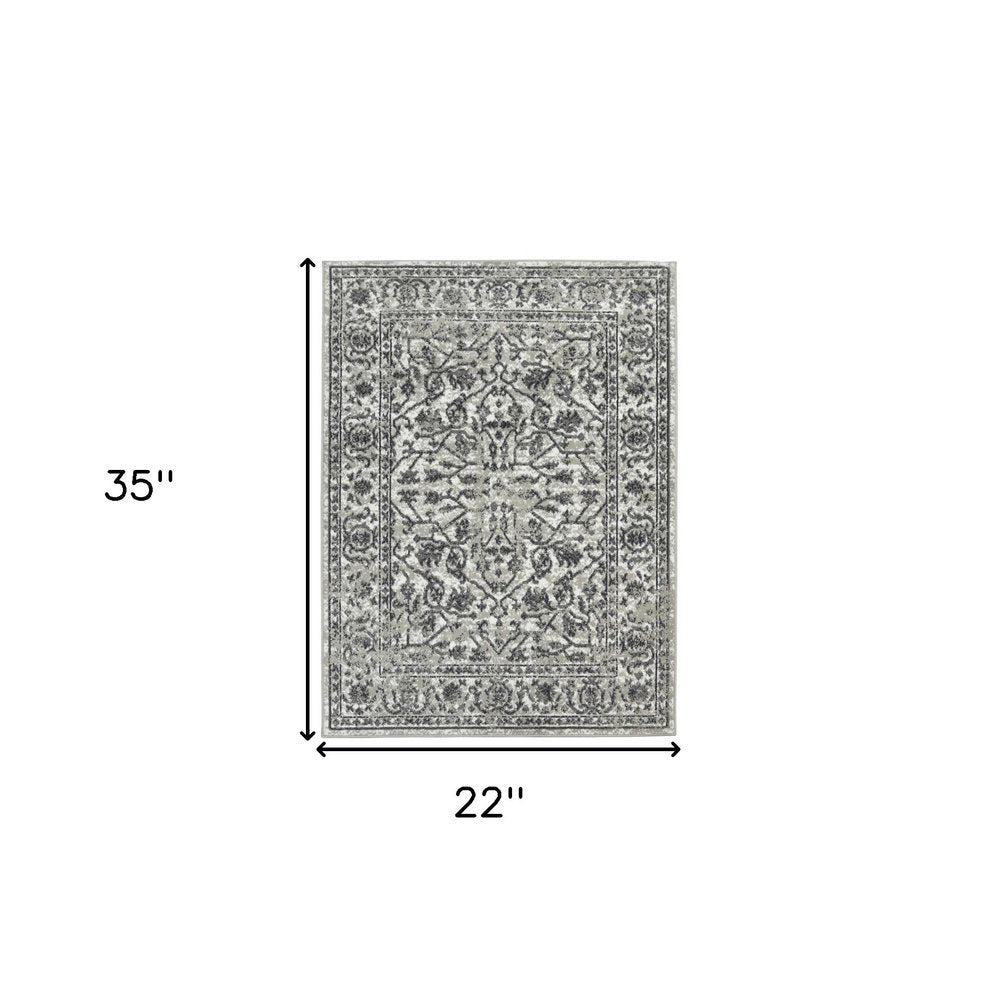 10' X 14' Ivory Light Gray And Dark Gray Floral Area Rug
