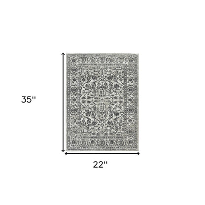 10' X 14' Ivory Light Gray And Dark Gray Floral Area Rug