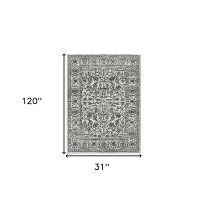 10' X 14' Ivory Gray And Dark Gray Floral Area Rug