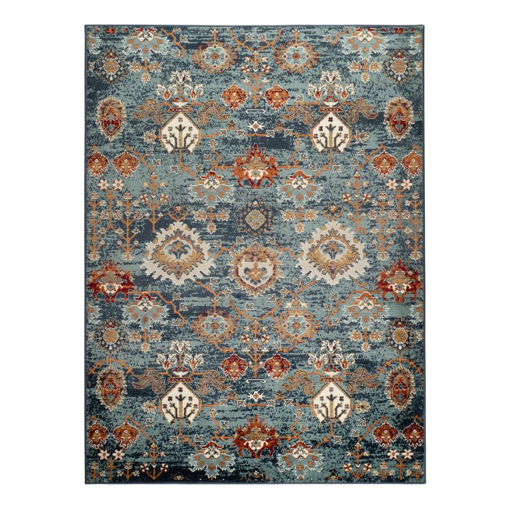 5' X 8' Ivory Rust And Teal Oriental Area Rug