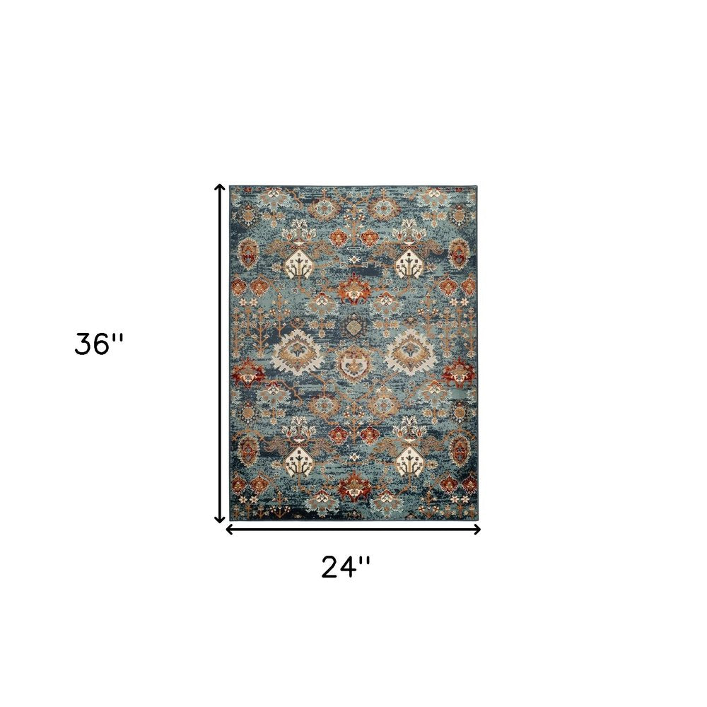 8' X 10' Teal Rust and Orange Oriental Power Loom Area Rug