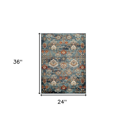 8' X 10' Teal Rust and Orange Oriental Power Loom Area Rug