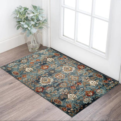 8' X 10' Teal Rust and Orange Oriental Power Loom Area Rug