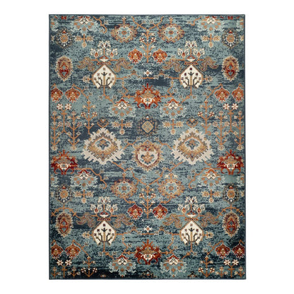 8' X 10' Teal Rust and Orange Oriental Power Loom Area Rug
