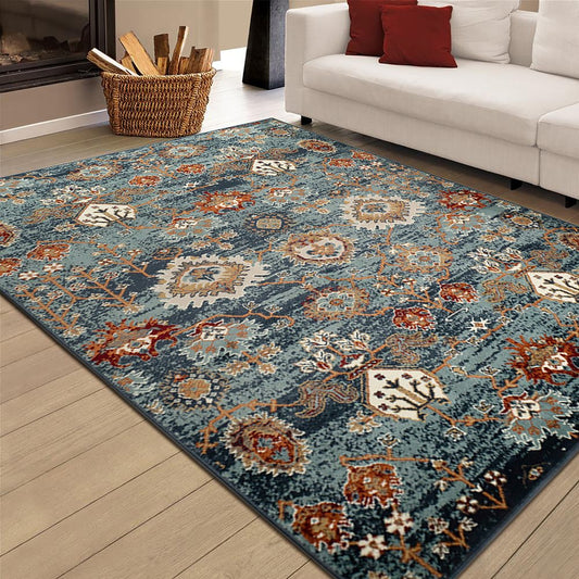 5' X 8' Ivory Rust And Teal Oriental Area Rug