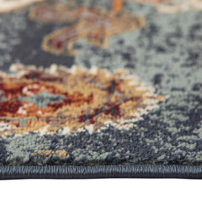 8' X 10' Teal Rust and Orange Oriental Power Loom Area Rug