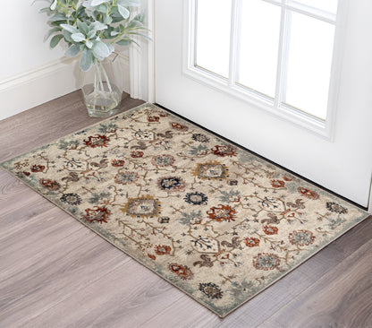 8' X 10' Beige Rust and Navy Oriental Power Loom Area Rug