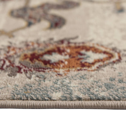 5' X 8' Beige Rust and Navy Oriental Power Loom Area Rug