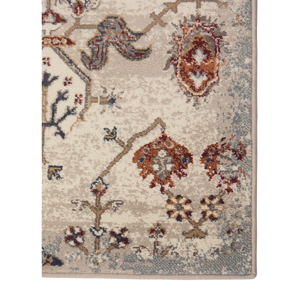 5' X 8' Beige Rust and Navy Oriental Power Loom Area Rug