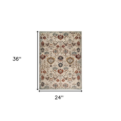 5' X 8' Beige Rust and Navy Oriental Power Loom Area Rug
