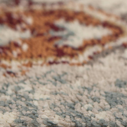 5' X 8' Beige Rust and Navy Oriental Power Loom Area Rug