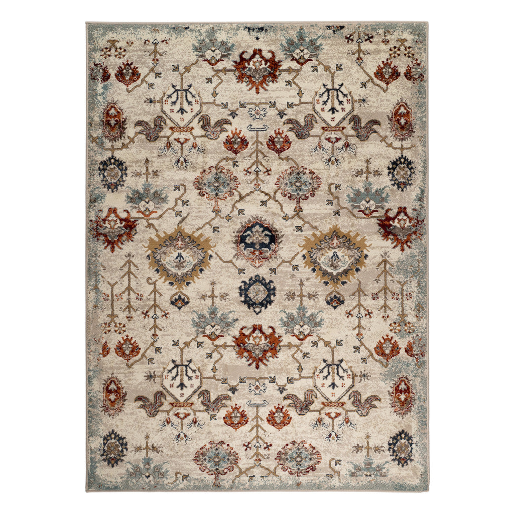 8' X 10' Beige Rust and Navy Oriental Power Loom Area Rug