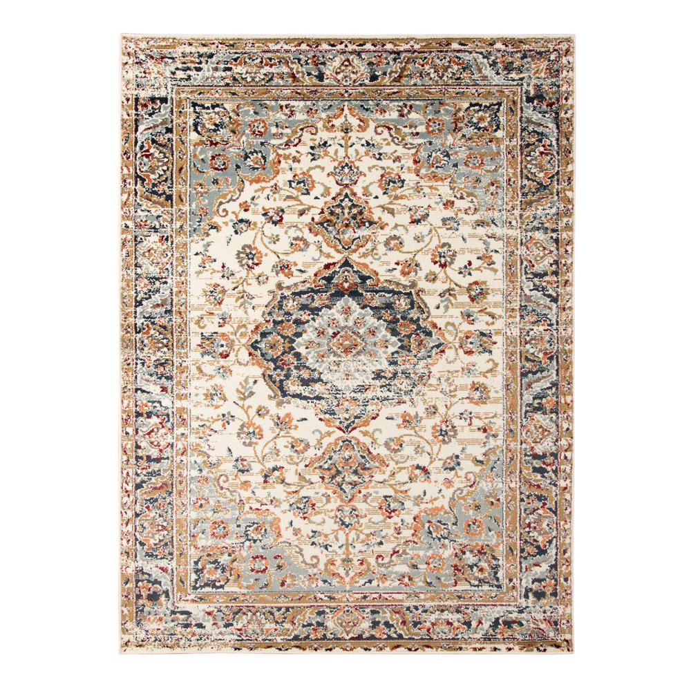 2' X 3' Ivory Navy and Orange Medallion Power Loom Area Rug