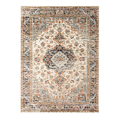 8' X 10' Ivory Navy and Orange Medallion Power Loom Area Rug