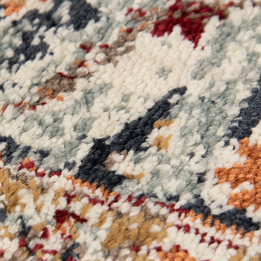 5' X 8' Ivory Navy and Orange Medallion Power Loom Area Rug