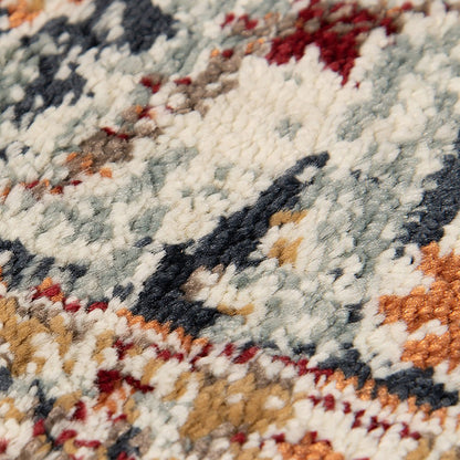 5' X 8' Ivory Navy and Orange Medallion Power Loom Area Rug