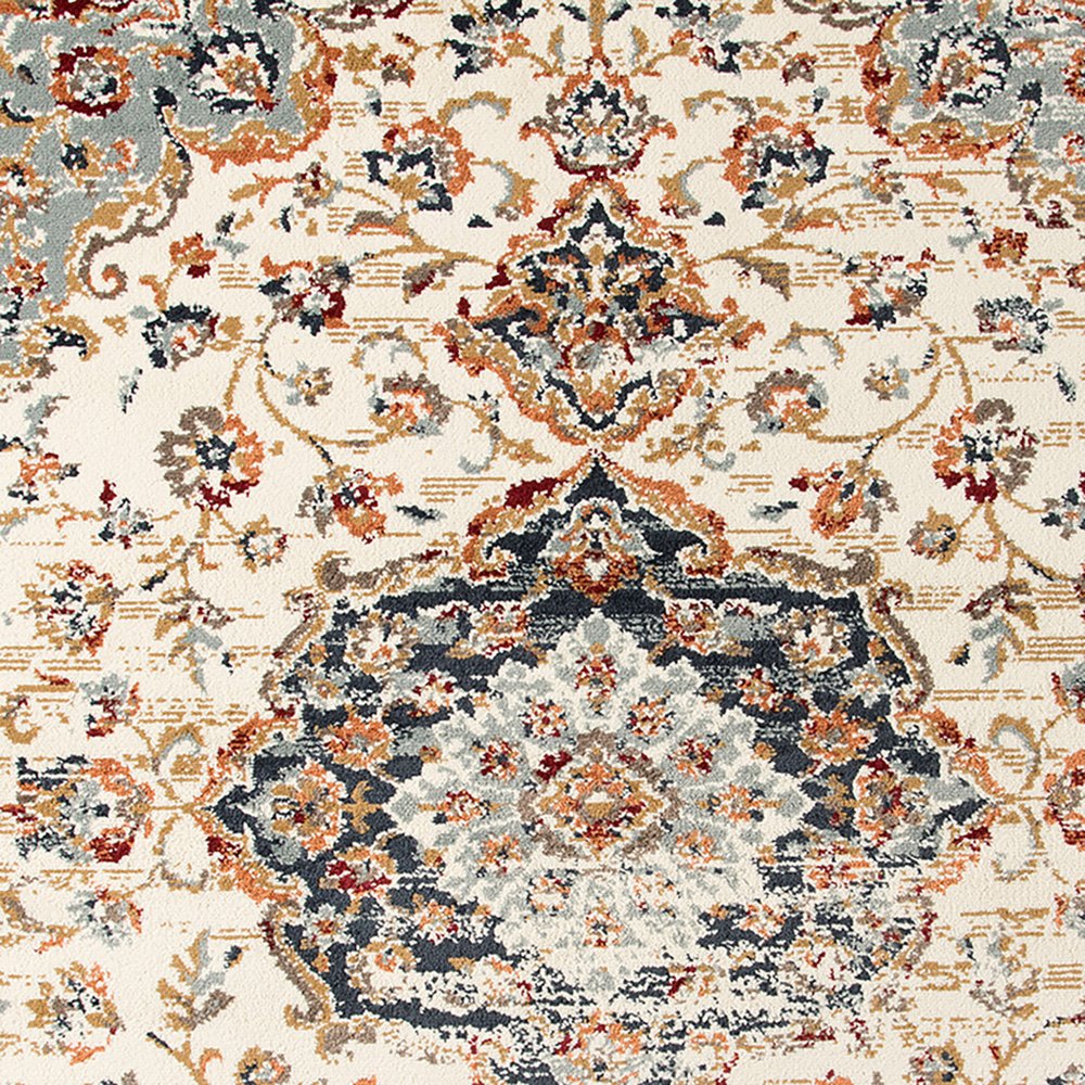 5' X 8' Ivory Navy and Orange Medallion Power Loom Area Rug