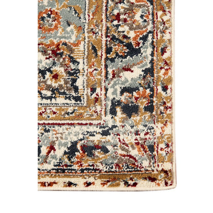 5' X 8' Ivory Navy and Orange Medallion Power Loom Area Rug