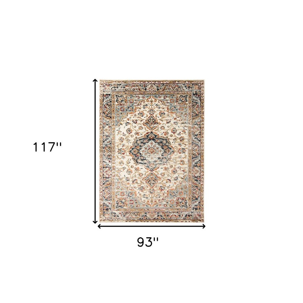2' X 3' Ivory Navy and Orange Medallion Power Loom Area Rug