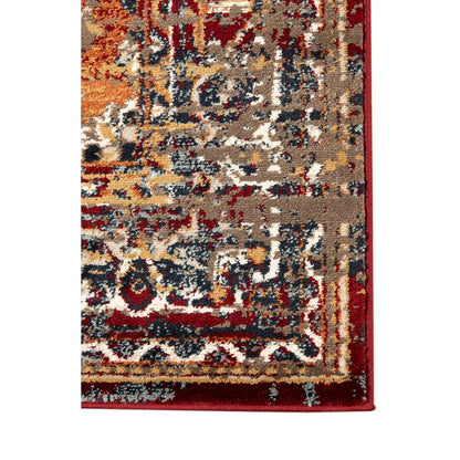 5' X 8' Ivory Red and Orange Medallion Power Loom Area Rug