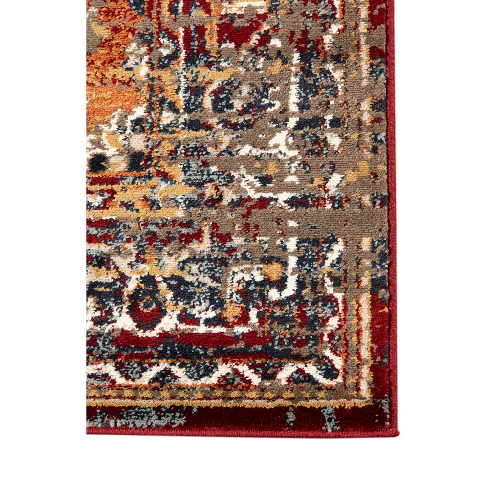 9' X 12' Ivory Red and Orange Medallion Power Loom Area Rug