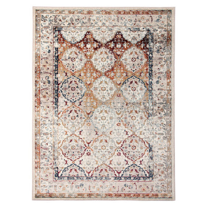5' X 8' Beige Rust and Navy Floral Medallion Power Loom Area Rug