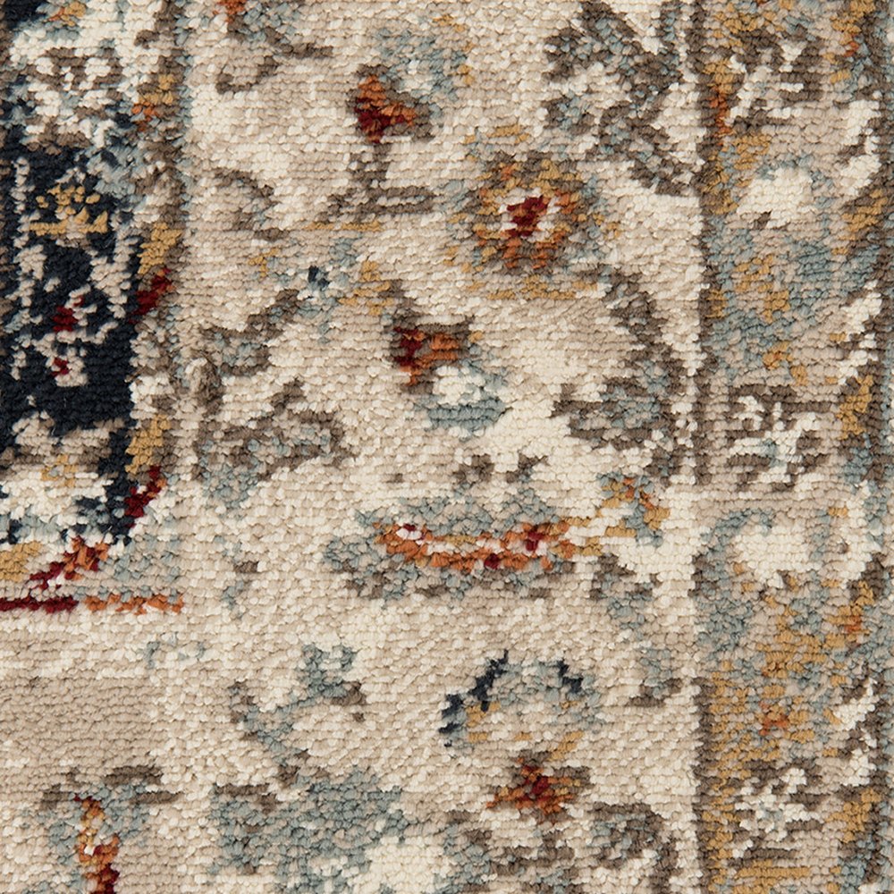 5' X 8' Beige Rust and Navy Floral Medallion Power Loom Area Rug