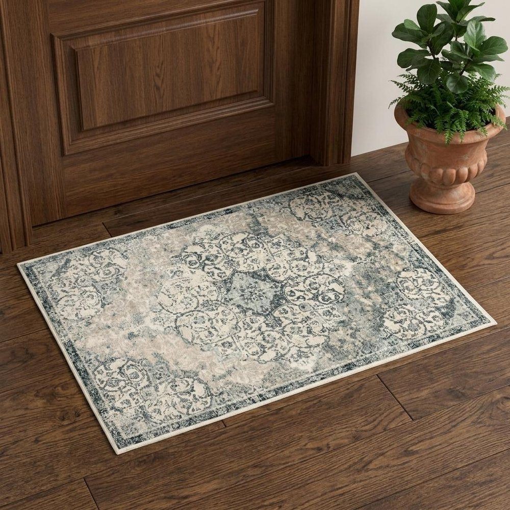 2' X 3' Charcoal and Gray Medallion Power Loom Area Rug