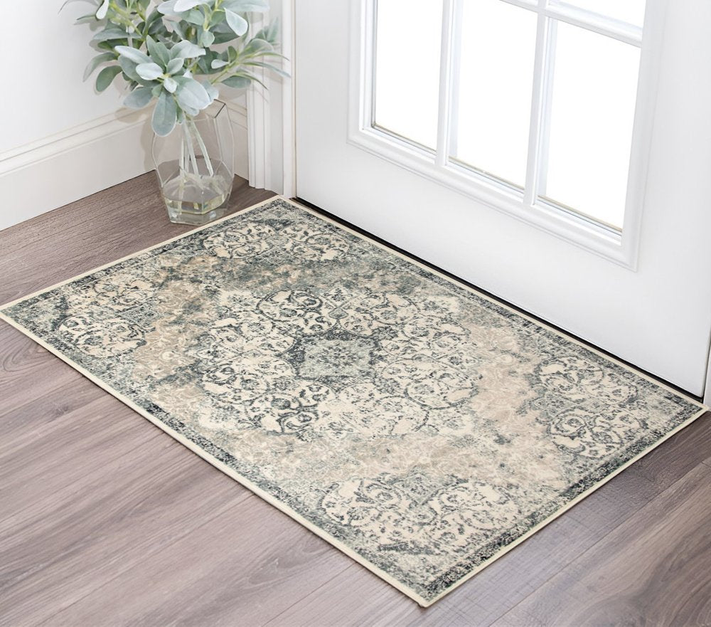 2' X 3' Charcoal and Gray Medallion Power Loom Area Rug