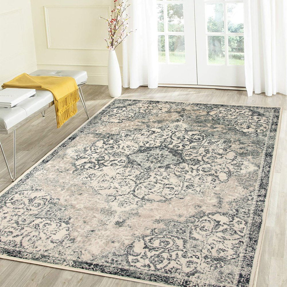 5' X 8' Charcoal and Gray Medallion Power Loom Area Rug