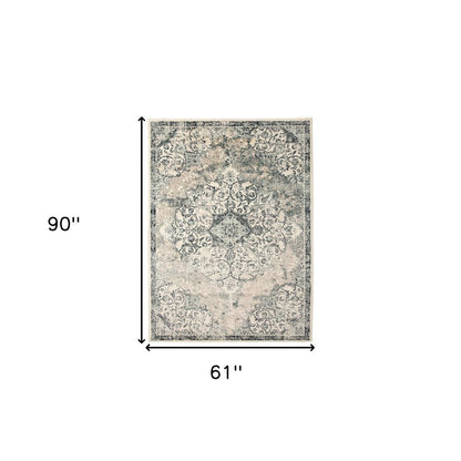 2' X 3' Charcoal and Gray Medallion Power Loom Area Rug