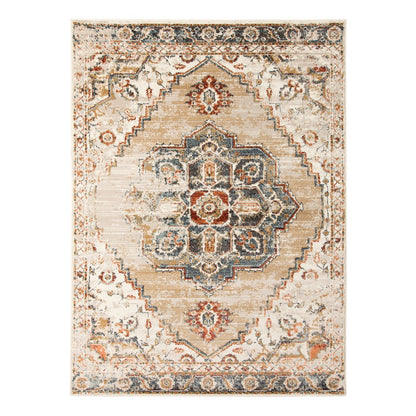 2' X 3' Ivory Tan and Gold Medallion Power Loom Area Rug