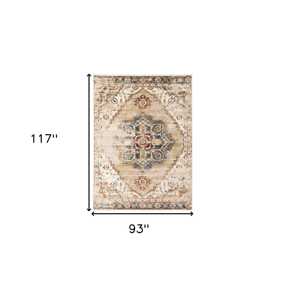5' X 8' Ivory Tan and Gold Medallion Power Loom Area Rug