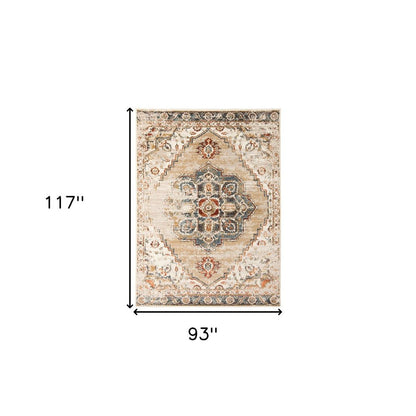5' X 8' Ivory Tan and Gold Medallion Power Loom Area Rug